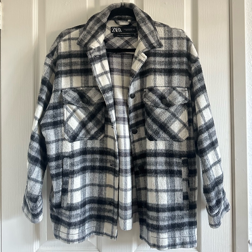 Zara Black and White Plaid Jacket